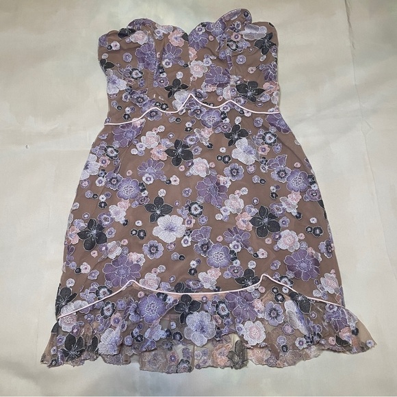 For Love And Lemon- Posy Strapless Mini Dress Size Large Purple Morning Bloom - Picture 2 of 9